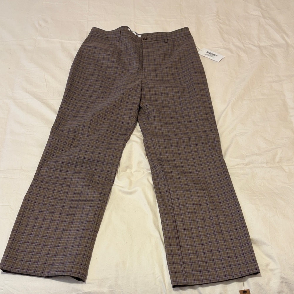 Reformation Brown Plaid Straight Leg Pants